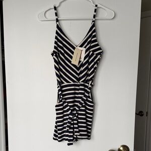 Monteau Navy and White Striped Romper